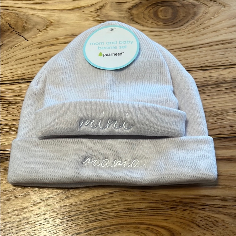 Pearhead Mom and Baby Beanie Set - Gray